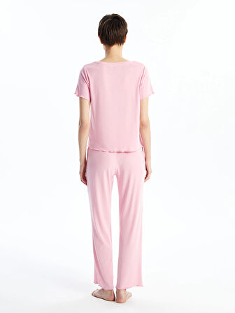 LCW Young PEMBE Bisiklet Yaka Baskılı Kısa Kollu Kadın Pijama Takımı