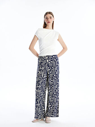 LCW Modest Mavi Beli Lastikli Desenli Kadın Palazzo Pantolon