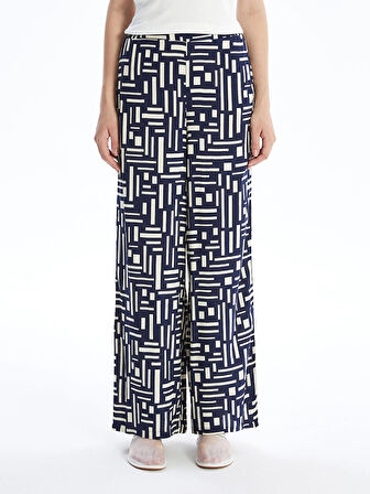 LCW Modest Mavi Beli Lastikli Desenli Kadın Palazzo Pantolon