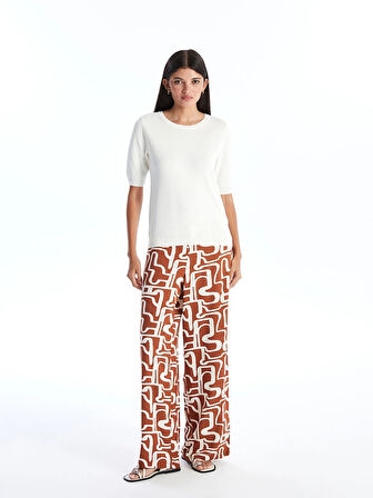 LCW Modest Kahverengi Beli Lastikli Desenli Kadın Palazzo Pantolon