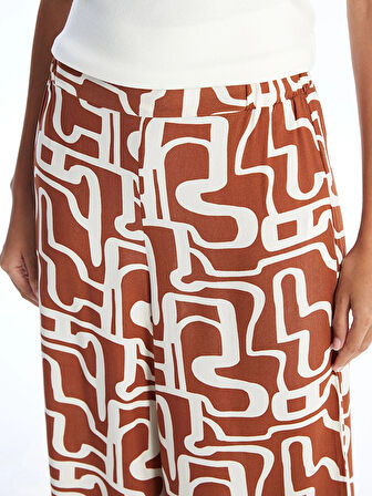 LCW Modest Kahverengi Beli Lastikli Desenli Kadın Palazzo Pantolon