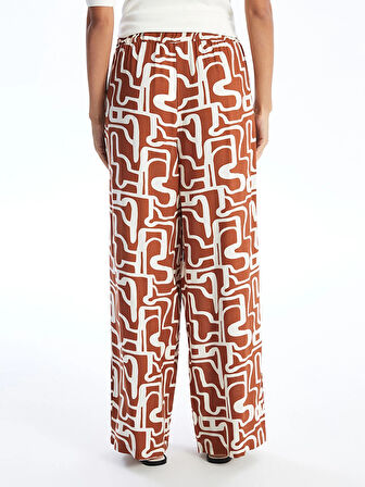 LCW Modest Kahverengi Beli Lastikli Desenli Kadın Palazzo Pantolon