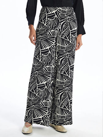 LCW Modest Siyah Beli Lastikli Desenli Kadın Palazzo Pantolon