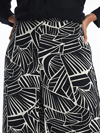 LCW Modest Siyah Beli Lastikli Desenli Kadın Palazzo Pantolon