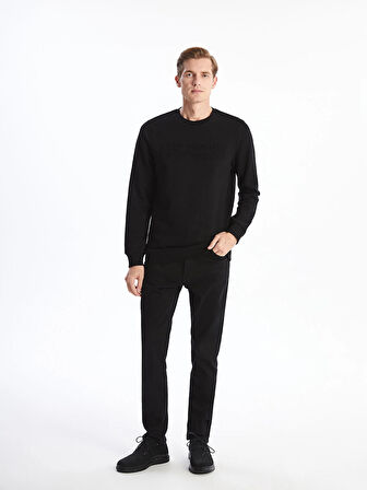 LCWAIKIKI Classic Siyah Bisiklet Yaka Uzun Kollu Erkek Kalın Sweatshirt