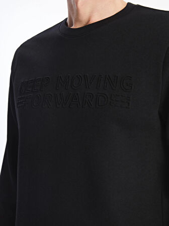 LCWAIKIKI Classic Siyah Bisiklet Yaka Uzun Kollu Erkek Kalın Sweatshirt