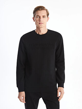 LCWAIKIKI Classic Siyah Bisiklet Yaka Uzun Kollu Erkek Kalın Sweatshirt