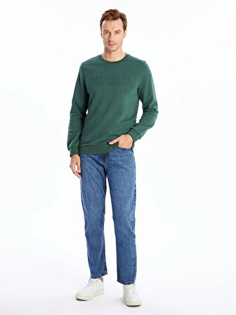 LCWAIKIKI Classic Yeşil Bisiklet Yaka Uzun Kollu Erkek Kalın Sweatshirt