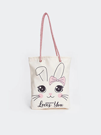 LCW ACCESSORIES EKRU Tavşan Baskılı Kız Çocuk Plaj Çantası