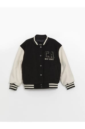 LCW Kids Yeni Siyah Nakışlı Kız Çocuk Bomber Mont