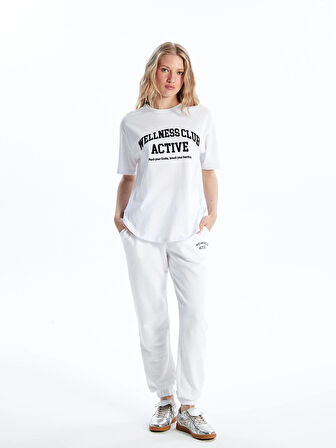 XSIDE ACTIVE Beyaz Bisiklet Yaka Baskılı Kısa Kollu Kadın Tişört