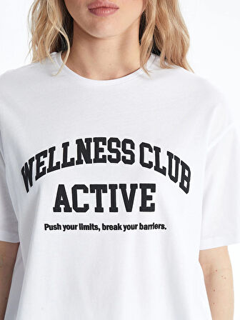 XSIDE ACTIVE Beyaz Bisiklet Yaka Baskılı Kısa Kollu Kadın Tişört