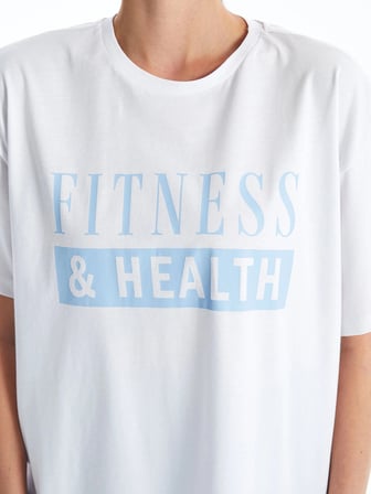 XSIDE ACTIVE Beyaz Bisiklet Yaka Baskılı Kısa Kollu Kadın Spor Tişört