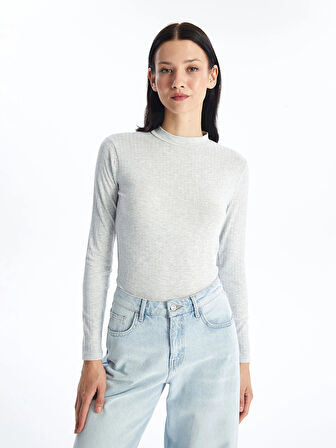 LCW Modest Gri Dik Yaka Düz Uzun Kollu Kadın Body