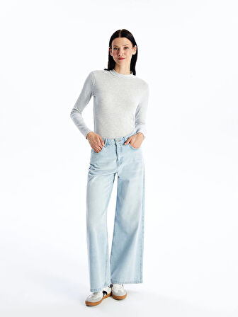 LCW Modest Gri Dik Yaka Düz Uzun Kollu Kadın Body