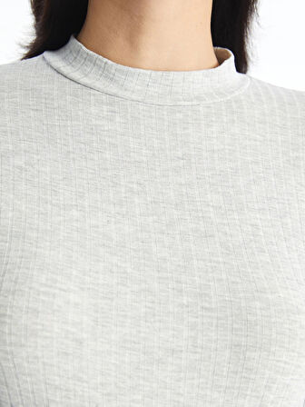 LCW Modest Gri Dik Yaka Düz Uzun Kollu Kadın Body