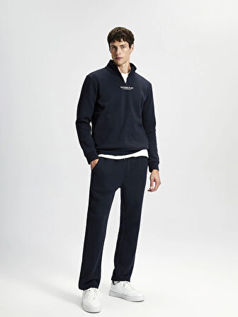 LCWAIKIKI Classic Lacivert Dik Yaka Uzun Kollu Baskılı Erkek Kalın Sweatshirt