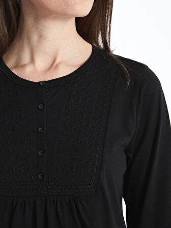 LCW Grace Siyah Bisiklet Yaka Nakışlı Bluz