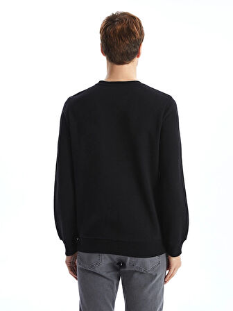 LCWAIKIKI Classic SİYAH Bisiklet Yaka Uzun Kollu Baskılı Erkek Kalın Sweatshirt