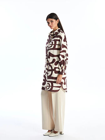 LCW Modest KAHVERENGİ Desenli Kadın Gömlek Tunik