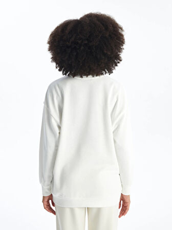 XSIDE Ekru Bisiklet Yaka Baskılı Oversize Kadın Sweatshirt