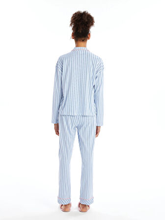 LCW DREAM EKRU Gömlek Yaka Çizgili Uzun Kollu Kadın Pijama Takımı