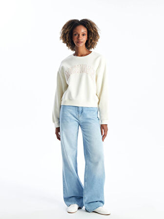 XSIDE Bej Bisiklet Yaka Baskılı Kadın Sweatshirt