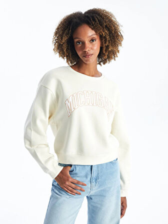 XSIDE Bej Bisiklet Yaka Baskılı Kadın Sweatshirt