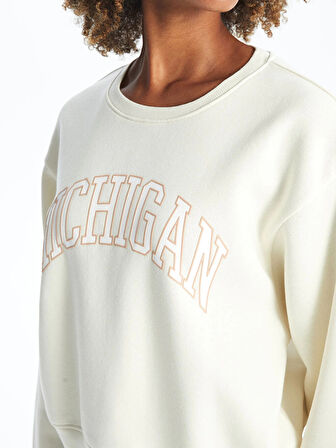 XSIDE Bej Bisiklet Yaka Baskılı Kadın Sweatshirt