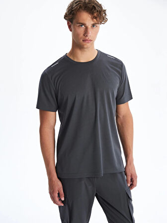 XSIDE ACTIVE Gri Bisiklet Yaka Kısa Kollu Erkek Spor Dokulu Tişört