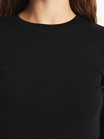 XSIDE Siyah Bisiklet Yaka Düz Uzun Kollu Kadın Body