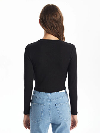 XSIDE Siyah Bisiklet Yaka Düz Uzun Kollu Kadın Body