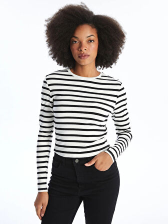 XSIDE Ekru Bisiklet Yaka Çizgili Uzun Kollu Kadın Body