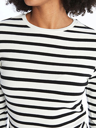 XSIDE Ekru Bisiklet Yaka Çizgili Uzun Kollu Kadın Body