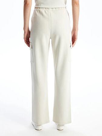 LCW Vision Bej Beli Lastikli Düz İnterlok Kadın Kargo Eşofman Altı