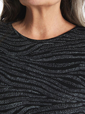 LC WAIKIKI SİYAH Bisiklet Yaka Desenli Uzun Kollu Kadın Bluz