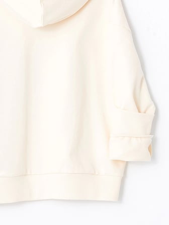 LCW Kids Bej Kapüşonlu Baskılı Uzun Kollu Kız Çocuk Sweatshirt