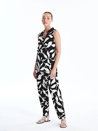 LCWAIKIKI Basic Siyah Beli Lastikli Desenli Kadın Pantolon