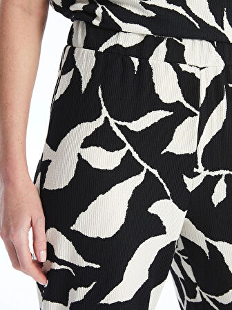 LCWAIKIKI Basic Siyah Beli Lastikli Desenli Kadın Pantolon