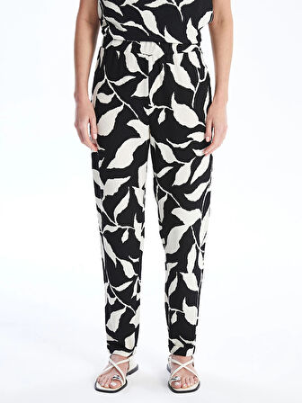 LCWAIKIKI Basic Siyah Beli Lastikli Desenli Kadın Pantolon