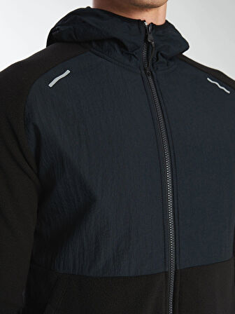XSIDE ACTIVE Siyah Kapüşonlu Uzun Kollu Polar Erkek Fermuarlı Sweatshirt