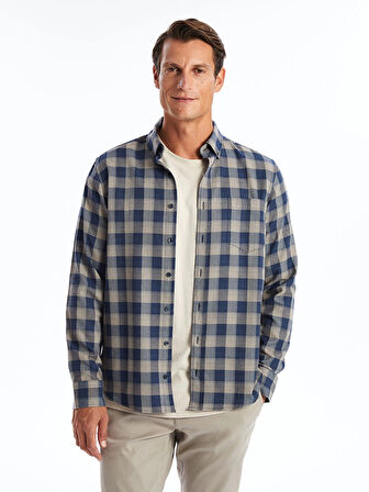 LCWAIKIKI Classic Bej Regular Fit Uzun Kollu Ekose Gabardin Erkek Gömlek