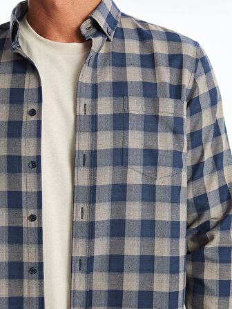 LCWAIKIKI Classic Bej Regular Fit Uzun Kollu Ekose Gabardin Erkek Gömlek