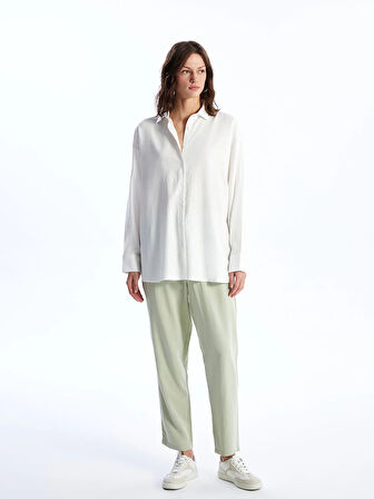 XSIDE BEYAZ Düz Uzun Kollu Keten Karışımlı Kadın Gömlek