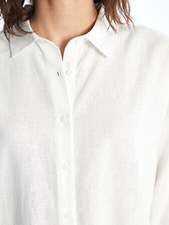 XSIDE BEYAZ Düz Uzun Kollu Keten Karışımlı Kadın Gömlek
