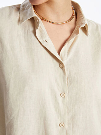 XSIDE BEJ Düz Uzun Kollu Keten Karışımlı Kadın Gömlek