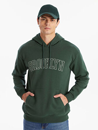 XSIDE Yeşil Uzun Kollu Nakışlı Erkek Kalın Hoodie
