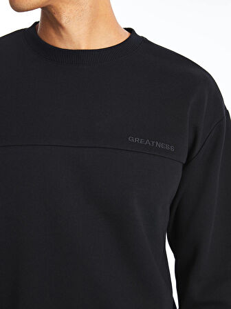 LCW Casual Siyah Bisiklet Yaka Uzun Kollu Baskılı Erkek Sweatshirt