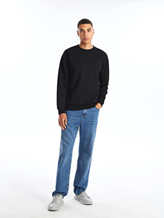 LCW Casual Siyah Bisiklet Yaka Uzun Kollu Baskılı Erkek Sweatshirt