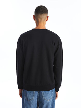 LCW Casual Siyah Bisiklet Yaka Uzun Kollu Baskılı Erkek Sweatshirt